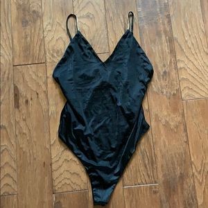 Black Bodysuit with Rhinestone Straps NWT